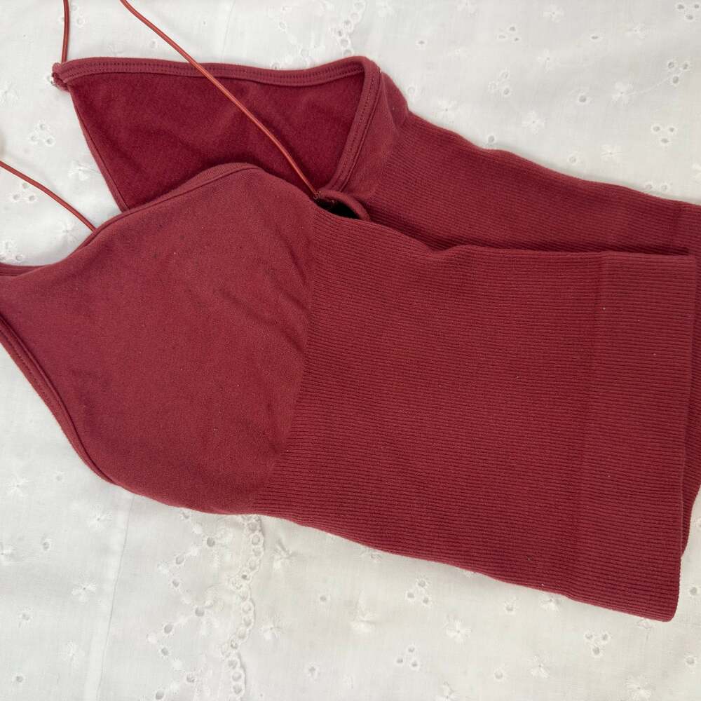 Intimately Free People V-Neck Cami Top Seamless Ribbed Red M/L - Picture 3 of 4